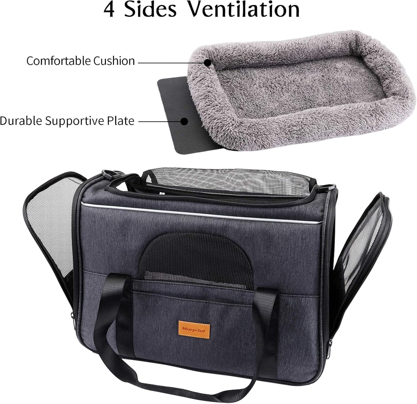 Premium Portable Cat Carrier - Airline Approved Soft-Sided Travel Bag for Cats & Small Dogs, Includes Removable Mat & Pet Bowl, Comfortable Shoulder Strap, Foldable Design