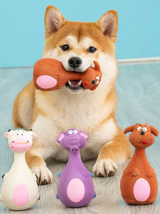 Bite-Resistant Squeaky Cartoon Puppy Chew Toy - Fun & Colorful Bone Shape for Daily Play and Training!