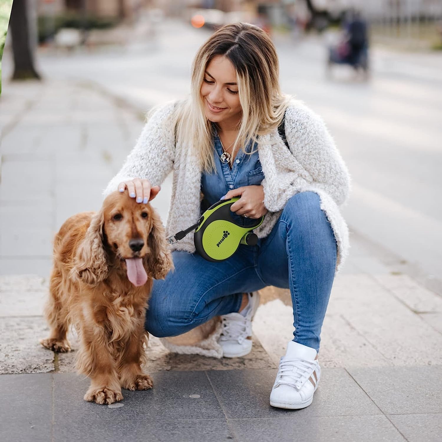 Retractable Dog Leash with Poo Bag Holder, 8M/26.2Ft Dog Leash with 360° Tangle-Free Extended, Anti-Slip Handle and Quick Brake Button, Suitable for Dogs up to 110Lbs/50Kg in Weight