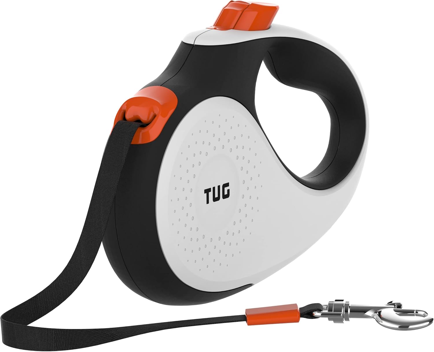 360° Tangle-Free Retractable Dog Lead for up to 15 Kg Dogs | 5 M Strong Nylon Tape | One-Handed Brake, Pause, Lock (Small, White/Orange)