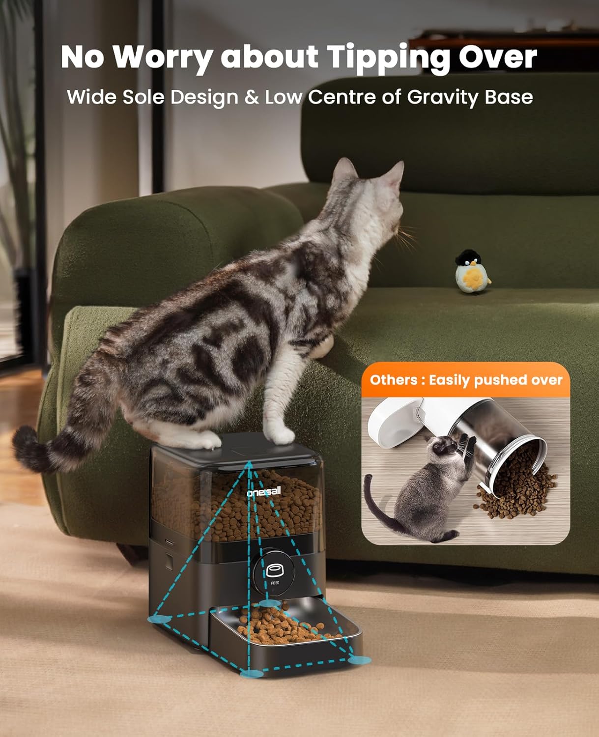 3L Automatic Cat Feeder with 304 Stainless Steel Bowl, Cat Food Dispenser Automatic with Timer, Timed Dry Food Auto Feeders for Cats Dogs, Double Lock 1-6 Meals