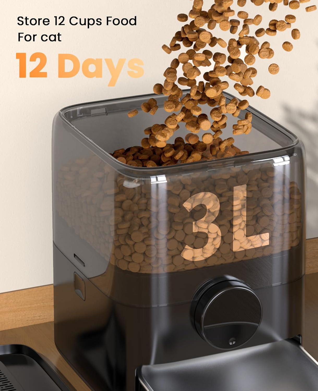3L Automatic Cat Feeder with 304 Stainless Steel Bowl, Cat Food Dispenser Automatic with Timer, Timed Dry Food Auto Feeders for Cats Dogs, Double Lock 1-6 Meals