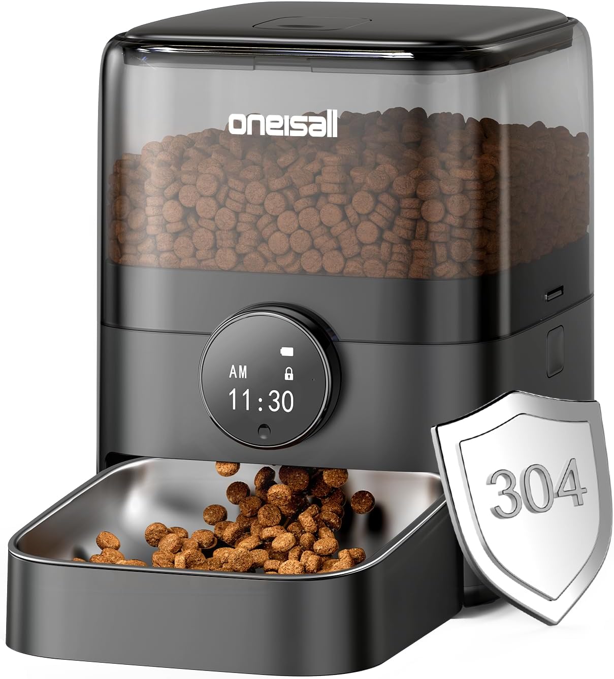 3L Automatic Cat Feeder with 304 Stainless Steel Bowl, Cat Food Dispenser Automatic with Timer, Timed Dry Food Auto Feeders for Cats Dogs, Double Lock 1-6 Meals