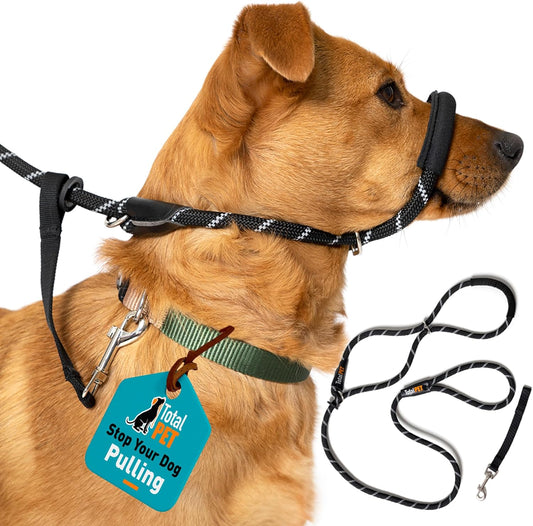 Figure of 8 Dog Lead - anti Pull Stop Dogs Pulling - Rope Slip Leads with Padded se Support (Medium/Large) Black