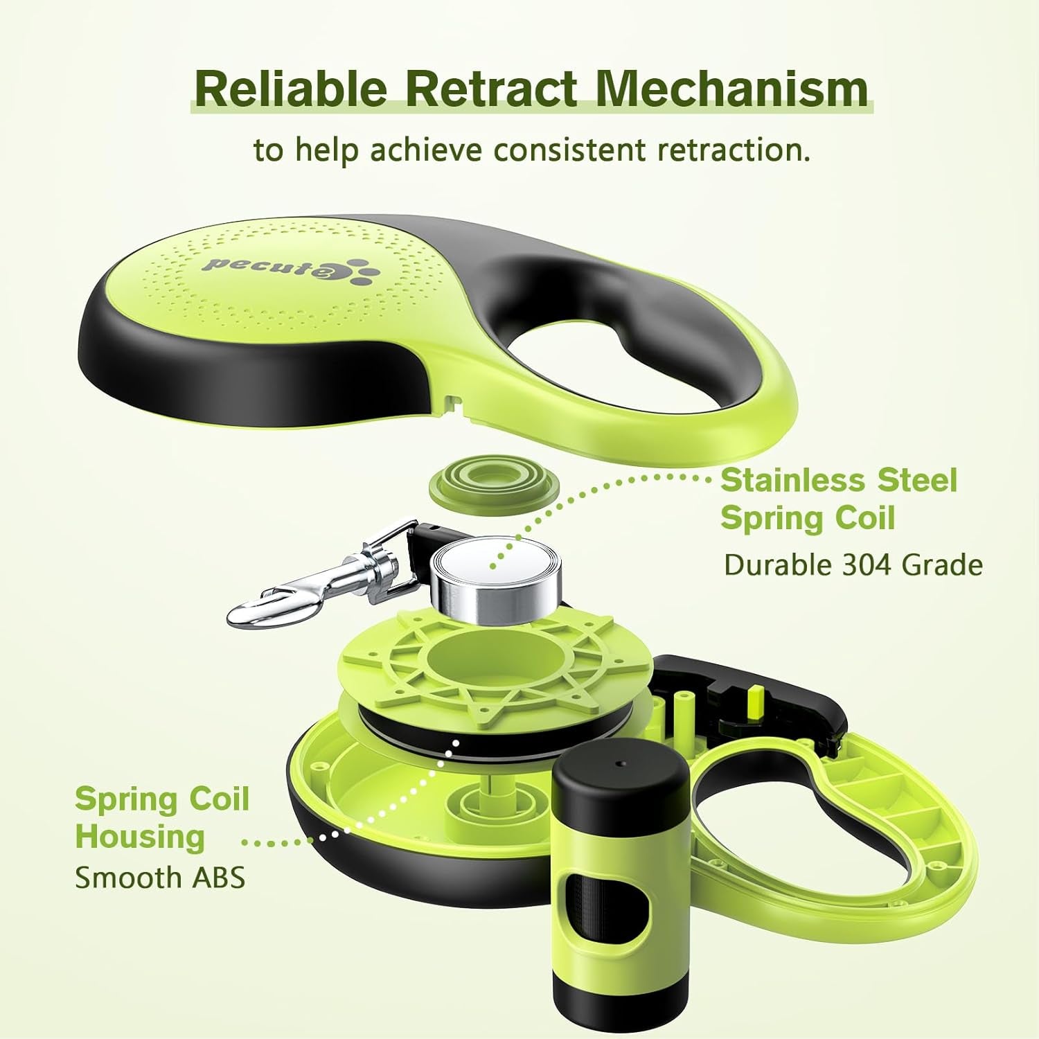 Retractable Dog Leash with Poo Bag Holder, 8M/26.2Ft Dog Leash with 360° Tangle-Free Extended, Anti-Slip Handle and Quick Brake Button, Suitable for Dogs up to 110Lbs/50Kg in Weight