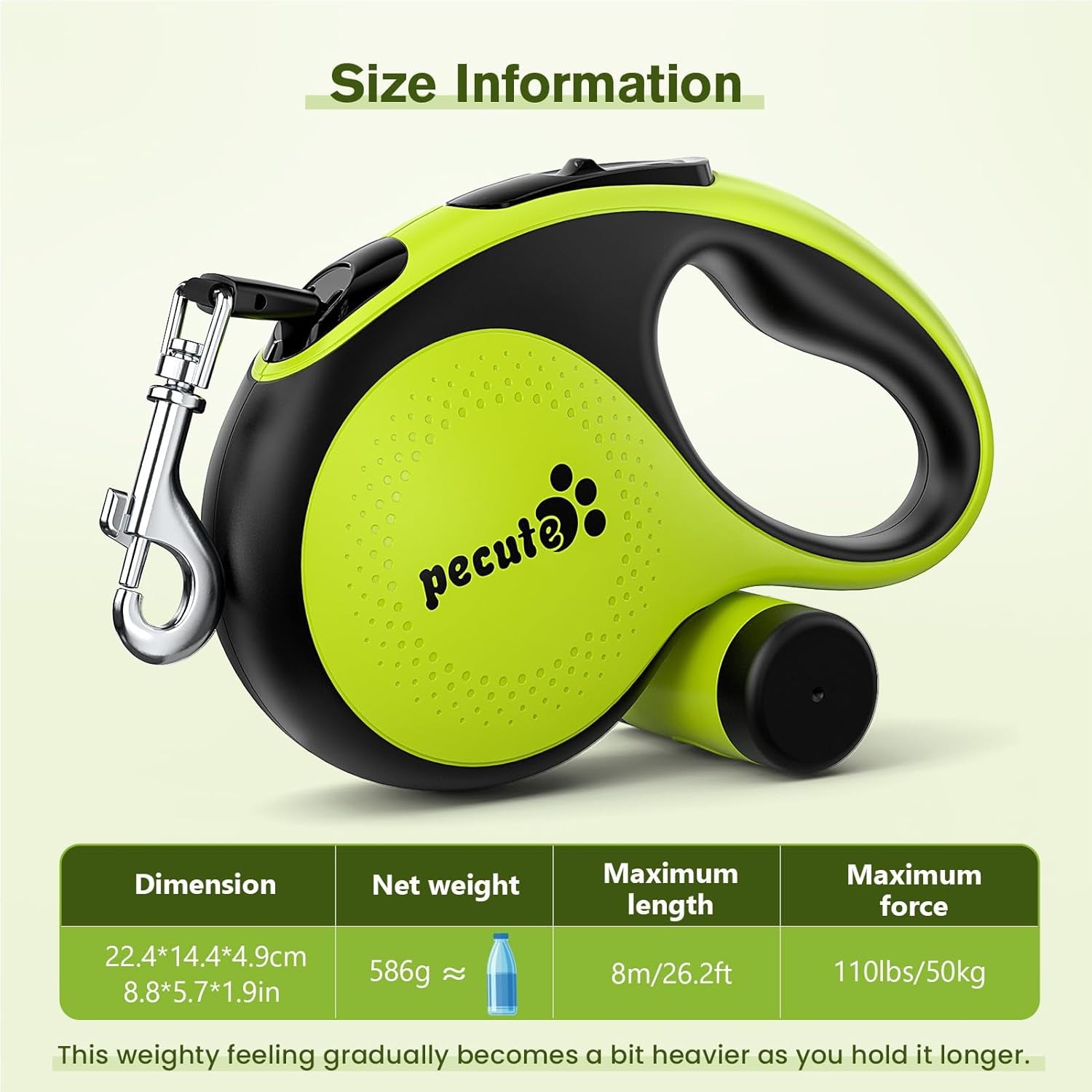 Retractable Dog Leash with Poo Bag Holder, 8M/26.2Ft Dog Leash with 360° Tangle-Free Extended, Anti-Slip Handle and Quick Brake Button, Suitable for Dogs up to 110Lbs/50Kg in Weight