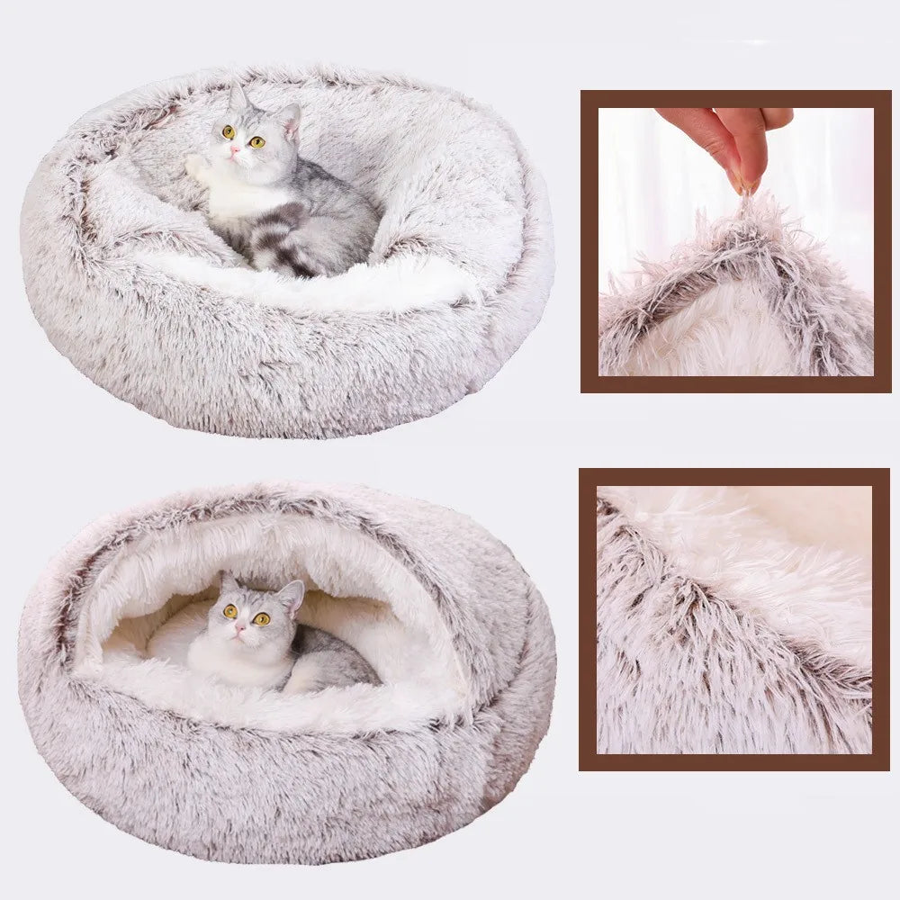 Plush Pet Cat Bed round Cat Cushion Cat House 2 in 1 Warm Cat Basket Pet Sleep Bag Cat Nest Kennel for Small Dog Cat Dog Bed