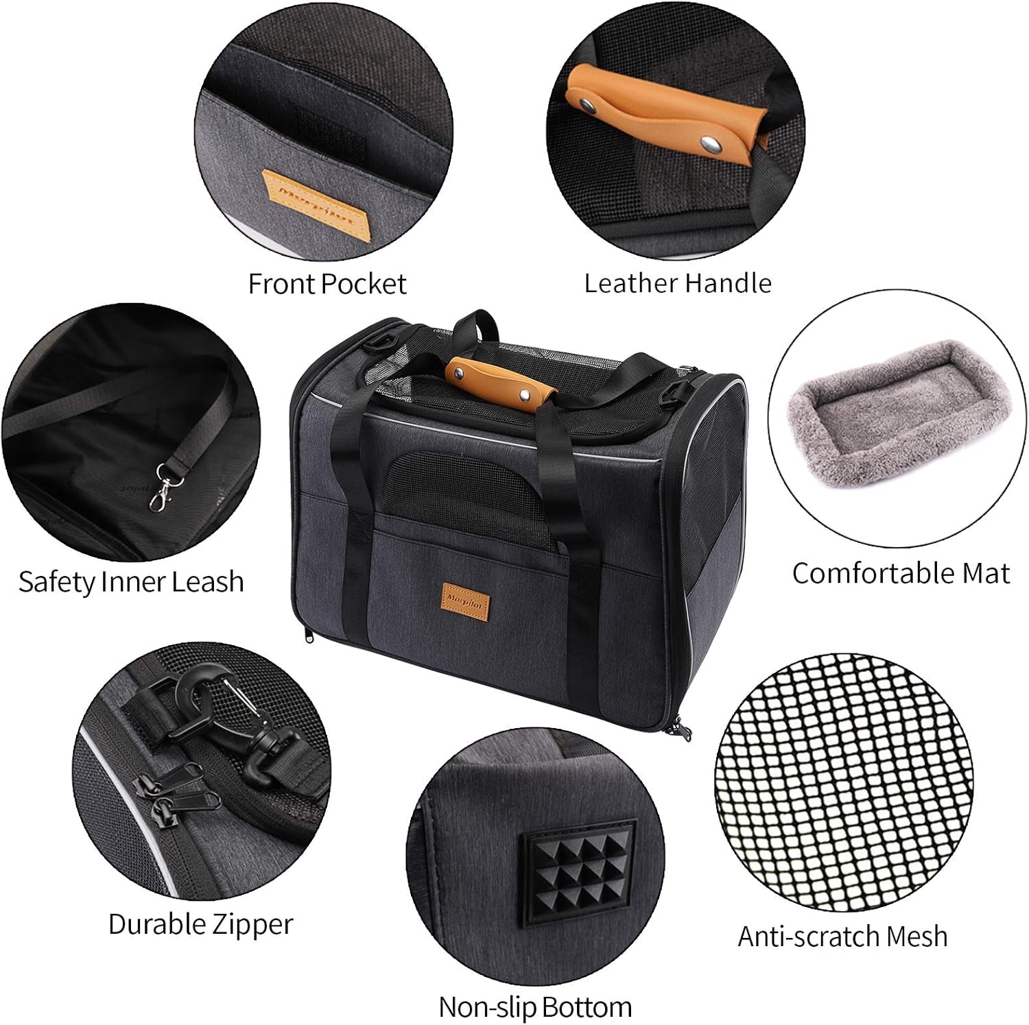 Premium Portable Cat Carrier - Airline Approved Soft-Sided Travel Bag for Cats & Small Dogs, Includes Removable Mat & Pet Bowl, Comfortable Shoulder Strap, Foldable Design